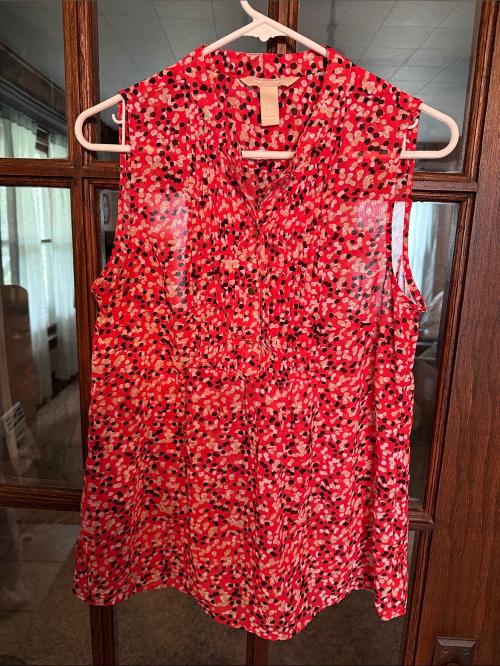 Banana Republic Red Abstract Polka Dot Pleated Sleeveless Blouse Medium